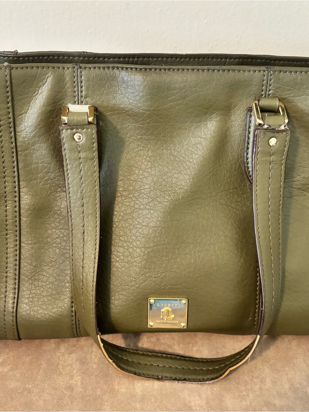 Ralph Lauren Olive Leather Satchel with Gold Hardware